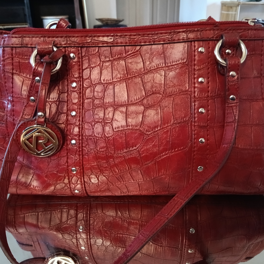 Relic Red Crocodile-Embossed Shoulder Bag